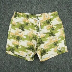 Bather Swim Trunks Men Small Green Yellow Lined All Over Print Shorts